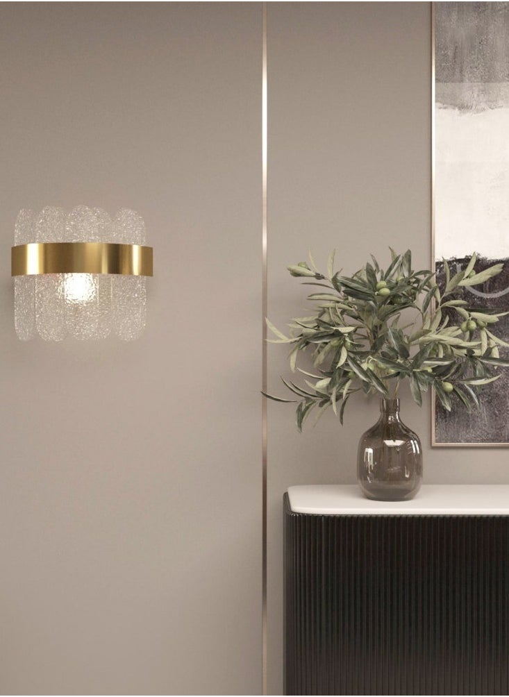 UCANDLE Transparent patterned glass wall plate with a luxurious golden frame, LED wall lighting for sitting rooms, living rooms and bedrooms  - Image 2
