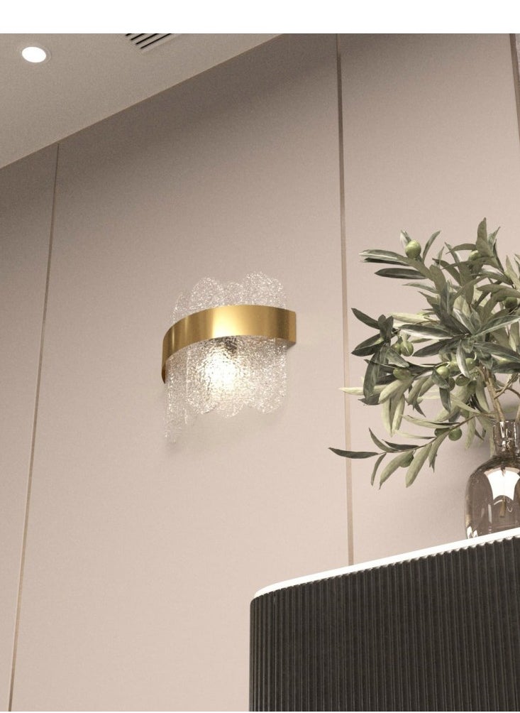 UCANDLE Transparent patterned glass wall plate with a luxurious golden frame, LED wall lighting for sitting rooms, living rooms and bedrooms  - Image 3