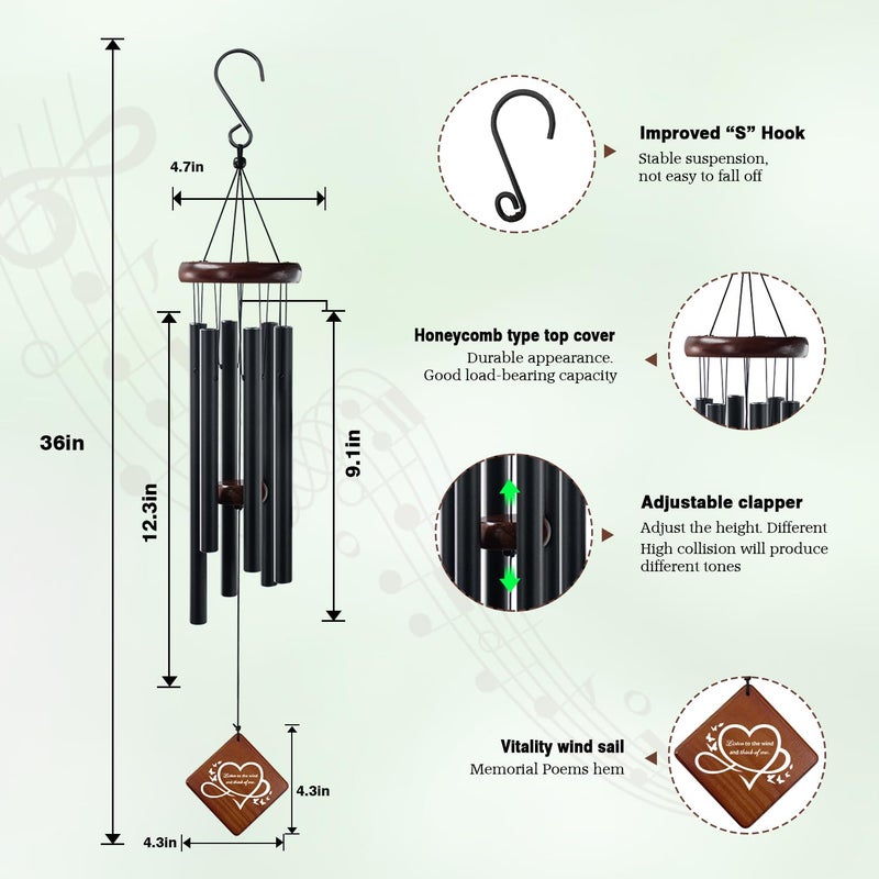 Howarmer Windchimes in Memory of a Loved One, 36'' Memorial Wind Chime for Outside, Sympathy Wind Chime for Loss of Mother, Father or Loved One, Bereavement Condolence Remembrance Gift for Loss of Loved One - Image 2