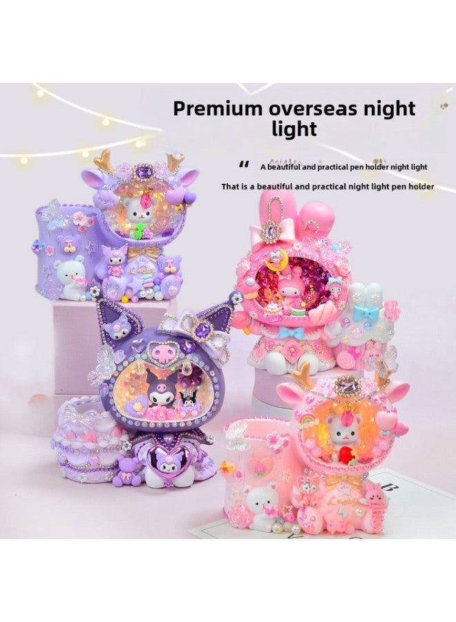 Children's Handmade Boutique Pen Holder Night Light Komi Girl Creative Practical Birthday Gift Night Light-Specifications:Ordinary Kraft Paper Box Packaging-Color:Purple Kurome Pen Holder Lamp  - Image 3