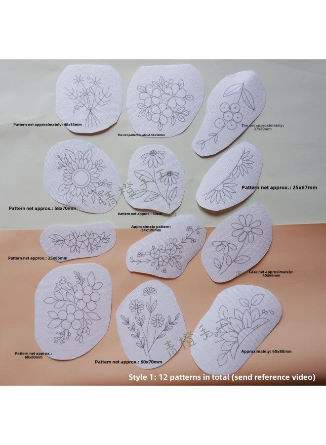 Clothes Embroidery Sticker Hand Embroidery Clothes Sweater Belt Figure Water Soluble DIY Material T-shirt Jeans Embroidered Back Adhesive Sticker-Color:Style 2 Qingqian Time 12 Patterns (excluding Lines)  - Image 2