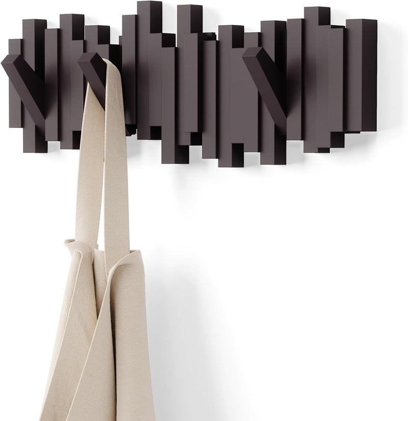 Umbra Sticks Multi Rack – Modern Space-Saving Hanger with 5 Flip-Down Hooks in Brown - Image 1