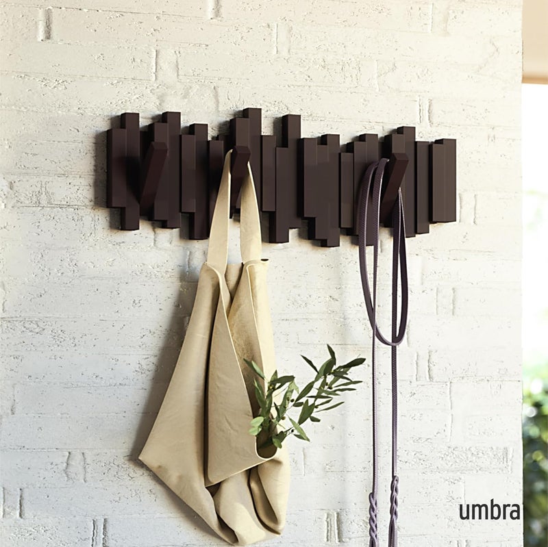Umbra Sticks Multi Rack – Modern Space-Saving Hanger with 5 Flip-Down Hooks in Brown - Image 2