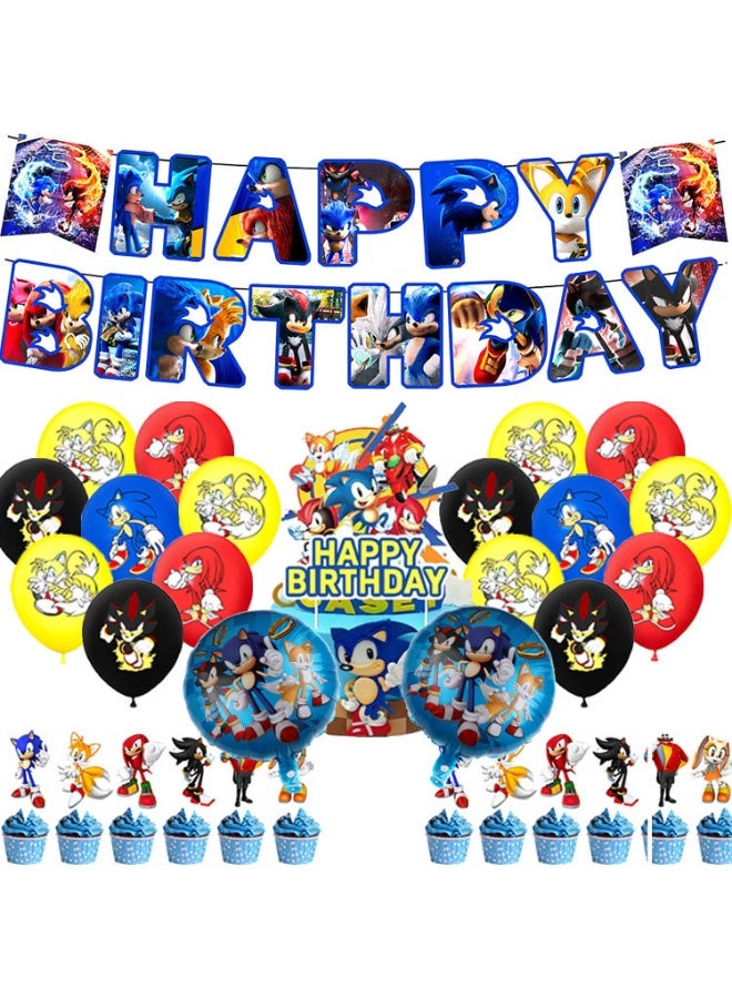 Sonic Birthday Party Supplies, Sonic Party Decorations Set - Sonic Birthday Decorations Banners Tablecloth & Sonic Balloons Cake Toppers and Other Sonic Party Supplies for Boys/Girls/Kids - Image 1