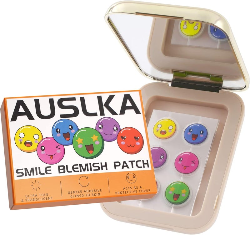 AUSLKA Smile Blemish Patch Hydrocolloid Spot Dots With Mirror 60 Count Blemishes Patch Dots For Spots Blemish Sticker Cute Blemish Patches Vegan And CrueltyFree Skincare