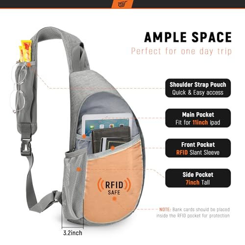 SKYSPER Sling Bag RFID Crossbody Sling Backpack Cross Body Shoulder Travel Bag Hiking Daypack for Women MenDarkgrey - Image 3