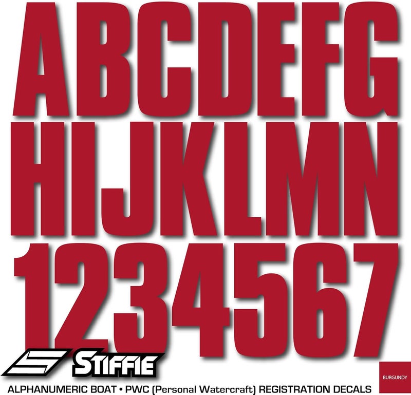 Stiffie مجموعة تعريف مقاس 3 بوصات من Stiffie Uniline باللون العنابي مع ملصقات وأرقام تعريف تسجيل أبجدية رقمية للقوارب والمركبات المائية الشخصية - Image 5