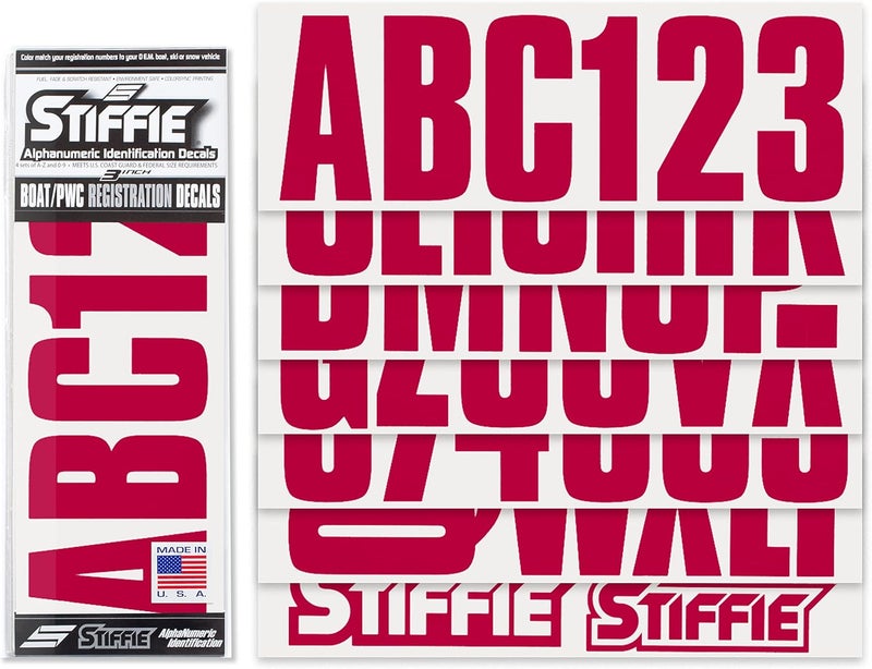 Stiffie مجموعة تعريف مقاس 3 بوصات من Stiffie Uniline باللون العنابي مع ملصقات وأرقام تعريف تسجيل أبجدية رقمية للقوارب والمركبات المائية الشخصية - Image 2