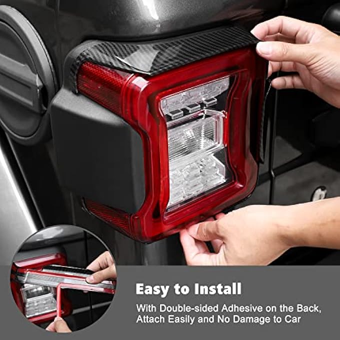 rayihni Tail Light Lamp Cover Guard Trim Frame Bezels Decoration Accessories For 20182022 Jeep Wrangler Jl Jlu Carbon Fiber Grain - Image 5