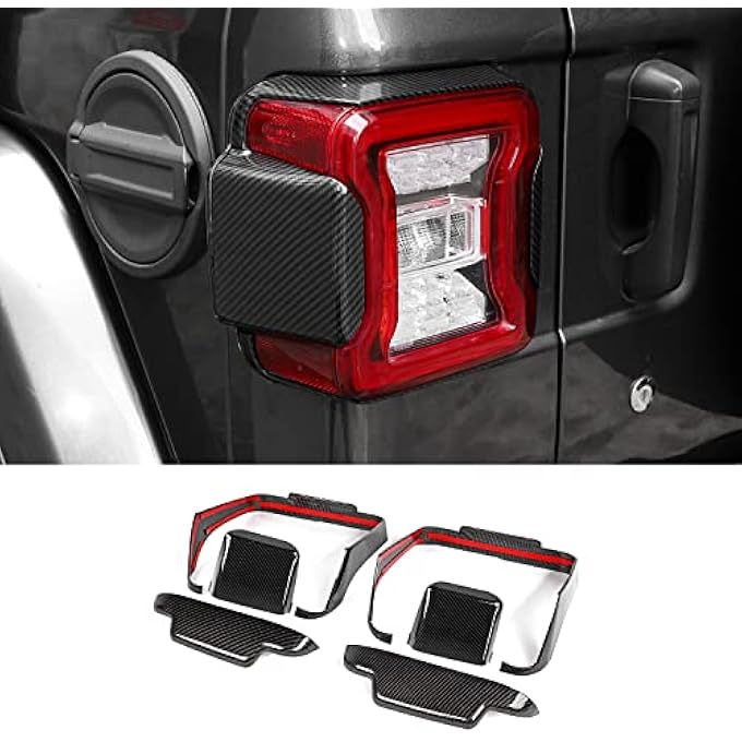 rayihni Tail Light Lamp Cover Guard Trim Frame Bezels Decoration Accessories For 20182022 Jeep Wrangler Jl Jlu Carbon Fiber Grain - Image 1