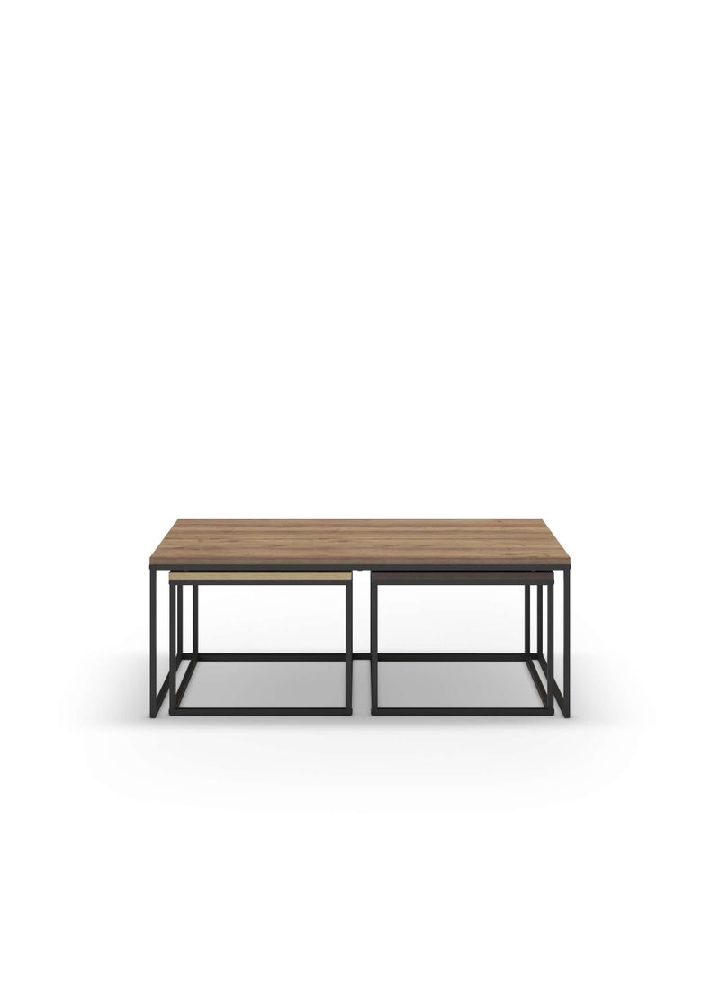 Mourah Home Camelia Modern Coffee Table Nesting Table 3 Pieces Centre Table For Living Room With Metal Legs| Small Spaces Sofe Table|42X110X60 Cm | Brown/Oak/Dark Brown  - Image 3