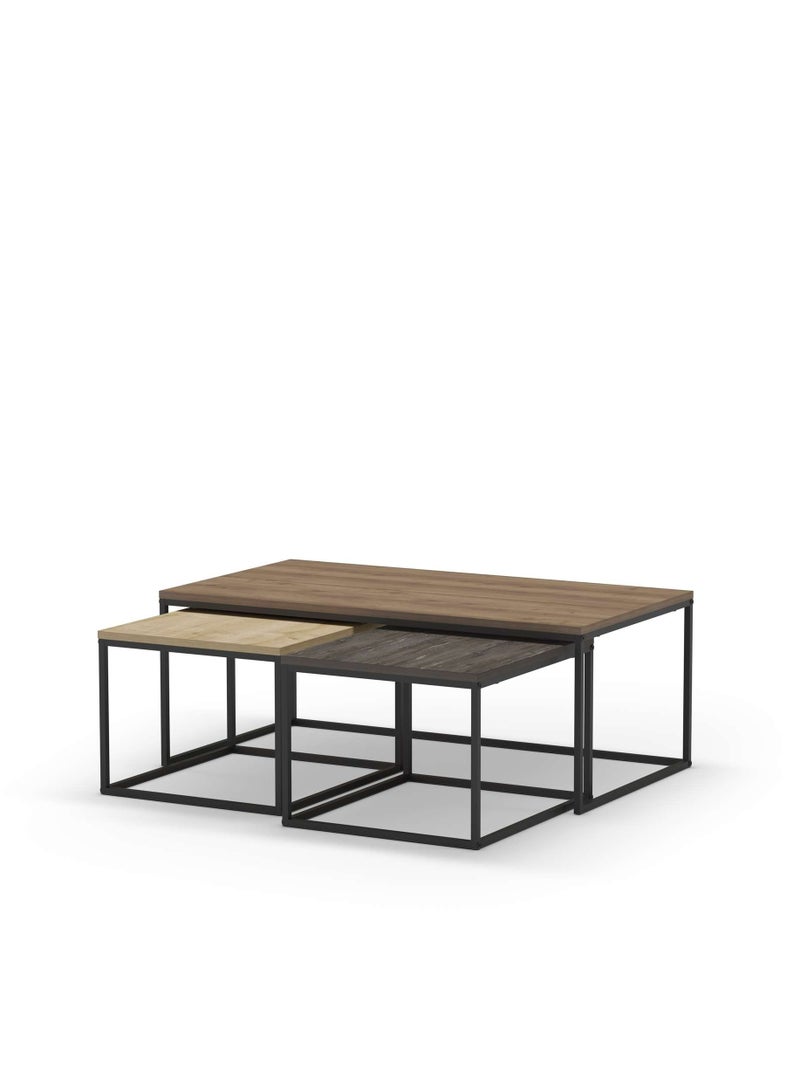 Mourah Home Camelia Modern Coffee Table Nesting Table 3 Pieces Centre Table For Living Room With Metal Legs| Small Spaces Sofe Table|42X110X60 Cm | Brown/Oak/Dark Brown  - Image 2