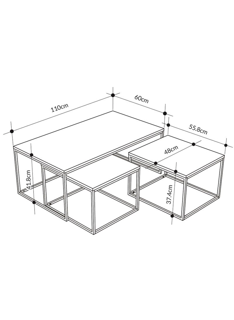 Mourah Home Camelia Modern Coffee Table Nesting Table 3 Pieces Centre Table For Living Room With Metal Legs| Small Spaces Sofe Table|42X110X60 Cm | Brown/Oak/Dark Brown  - Image 4