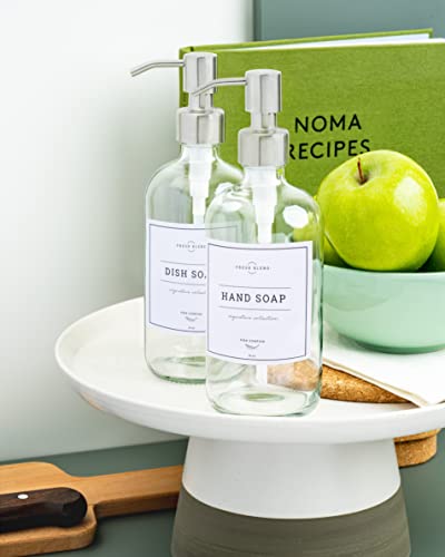 Vine Creations Clear Glass Soap Dispenser, 2 Pack Kitchen Soap Dispenser Set with Stainless Steel Pump, 16 oz Hand Soap or Dish Soap for Bathroom or Kitchen with Waterproof Labels - Image 3