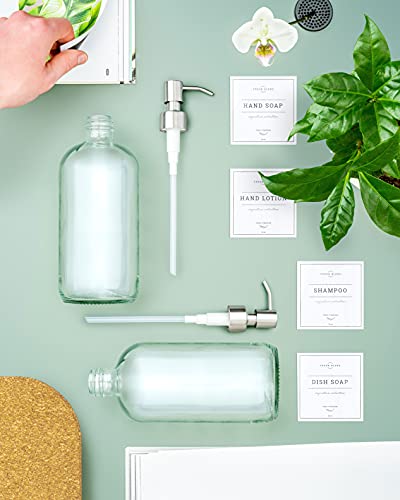 Vine Creations Clear Glass Soap Dispenser, 2 Pack Kitchen Soap Dispenser Set with Stainless Steel Pump, 16 oz Hand Soap or Dish Soap for Bathroom or Kitchen with Waterproof Labels - Image 5