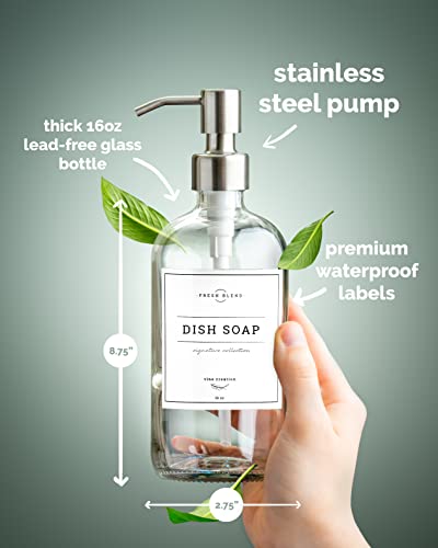 Vine Creations Clear Glass Soap Dispenser, 2 Pack Kitchen Soap Dispenser Set with Stainless Steel Pump, 16 oz Hand Soap or Dish Soap for Bathroom or Kitchen with Waterproof Labels - Image 4