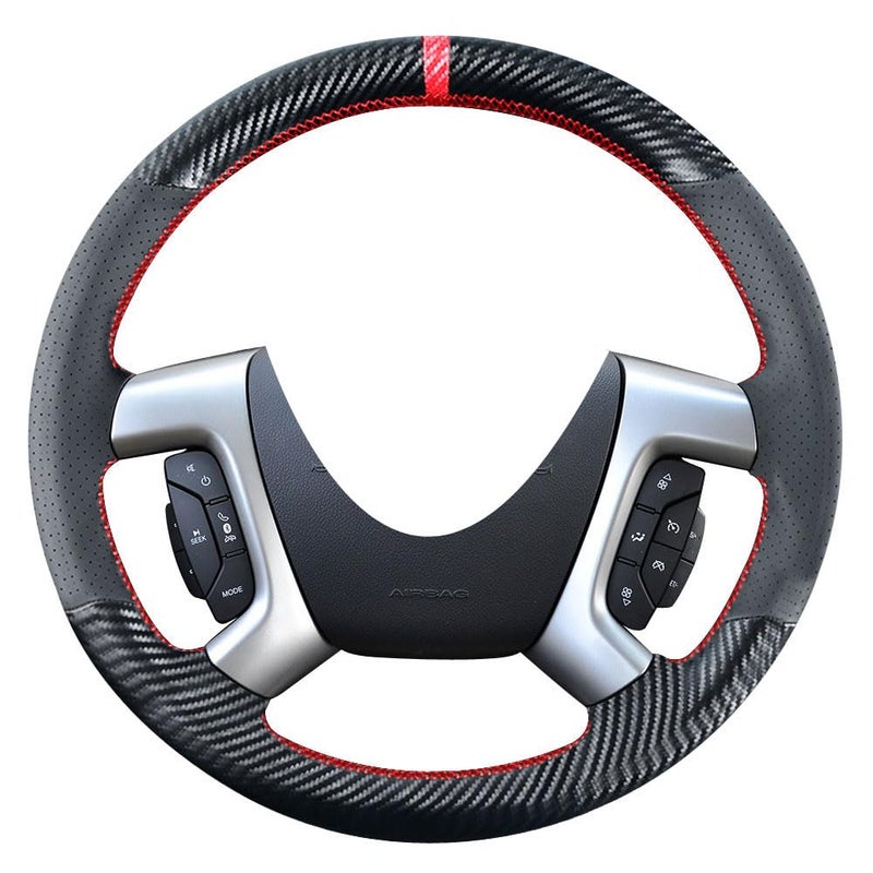 Kivnto DIY Stitching Carbon Fiber Steering Wheel Cover for Chevrolet Tahoe Suburban Avalanche Silverado Express Traverse Black 15 inches Leather Interior Accessories only for Rubber Steering Wheel