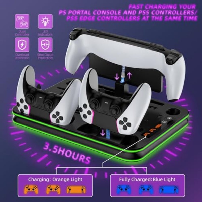 PS5 Pro PS5 Slim Stand and Cooling Station with LED Controller Charging Station for PlayStation 5 Slim Disc Digital Edition Console 3-Level Cooling Fan Black - Image 4