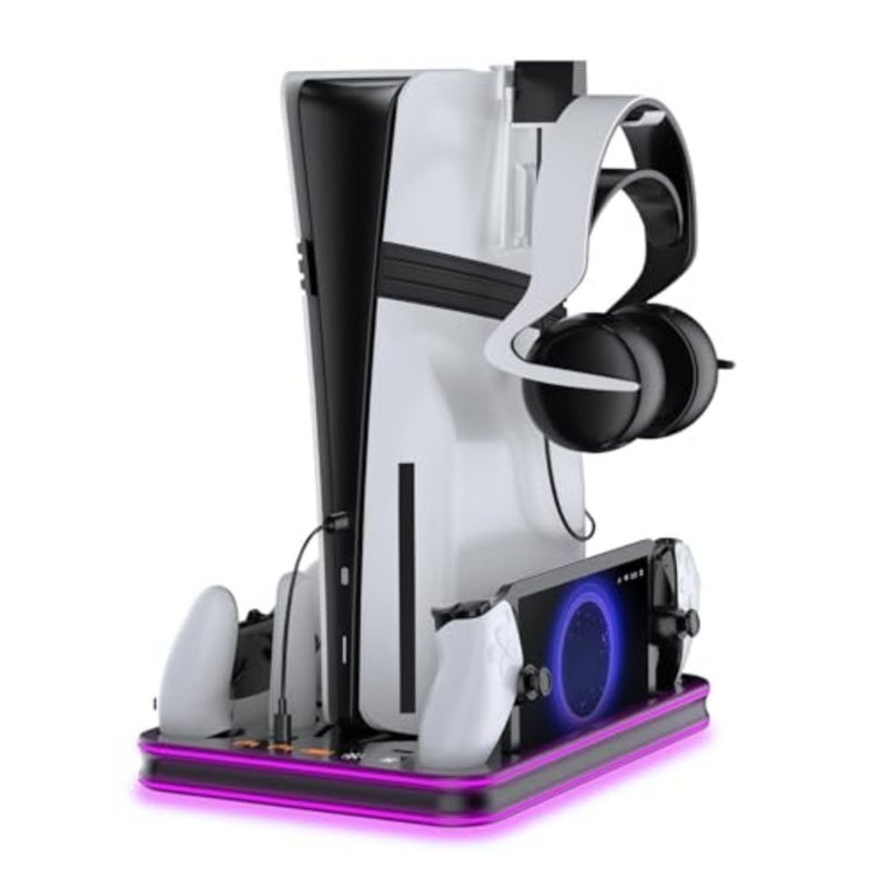 PS5 Pro PS5 Slim Stand and Cooling Station with LED Controller Charging Station for PlayStation 5 Slim Disc Digital Edition Console 3-Level Cooling Fan Black - Image 1