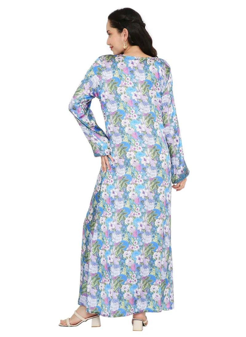 HANA & SARA UNIQUE FLORAL BEADED WITH CREATIVE PRINT DESIGN ARABIC KAFTAN JALABIYA DRESSES