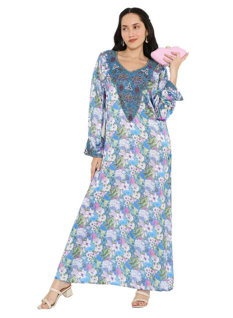 HANA & SARA UNIQUE FLORAL BEADED WITH CREATIVE PRINT DESIGN ARABIC KAFTAN JALABIYA DRESSES