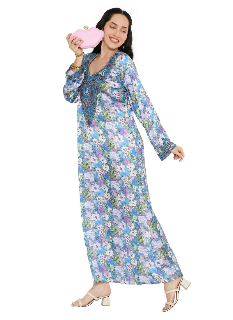 HANA & SARA UNIQUE FLORAL BEADED WITH CREATIVE PRINT DESIGN ARABIC KAFTAN JALABIYA DRESSES