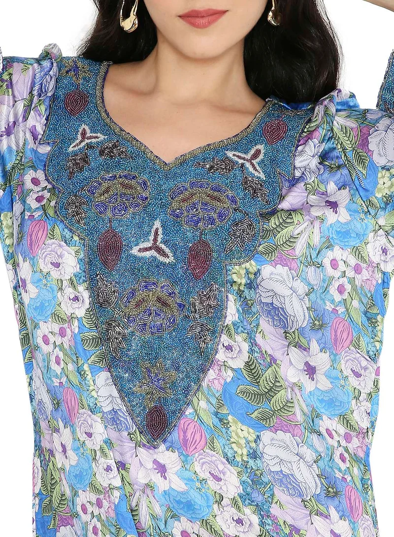 HANA & SARA UNIQUE FLORAL BEADED WITH CREATIVE PRINT DESIGN ARABIC KAFTAN JALABIYA DRESSES