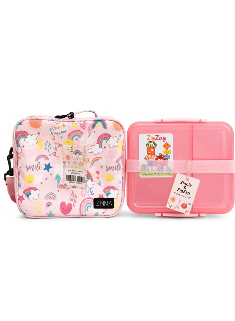 Zinnia Zigzag lunch set (Rainbow Design lunch bag + The Pink 1.65L lunch box)