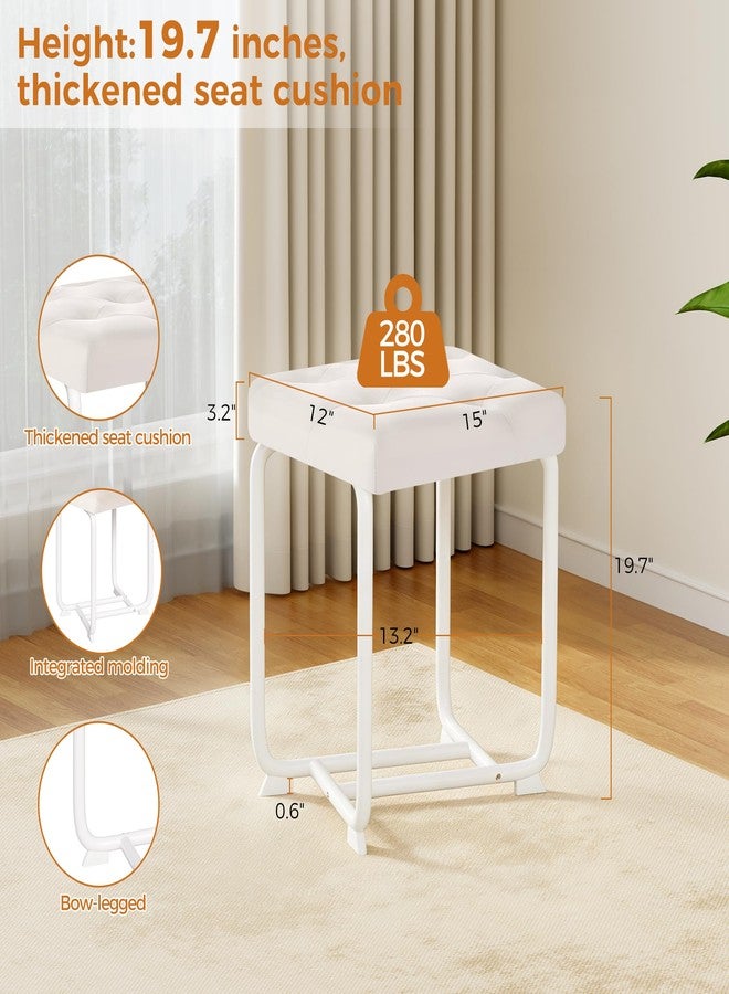 BEWISHOME White Vanity Stool Chair, Small Makeup Chair for Vanity, Bedroom, Entryway, Modern Ottoman Footstool Leather Chair Metal-Legged Stool KFD01W - Image 2