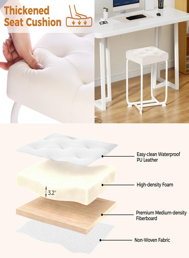 BEWISHOME White Vanity Stool Chair, Small Makeup Chair for Vanity, Bedroom, Entryway, Modern Ottoman Footstool Leather Chair Metal-Legged Stool KFD01W - Image 3