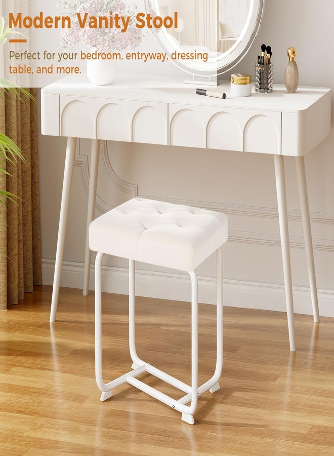 BEWISHOME White Vanity Stool Chair, Small Makeup Chair for Vanity, Bedroom, Entryway, Modern Ottoman Footstool Leather Chair Metal-Legged Stool KFD01W - Image 4