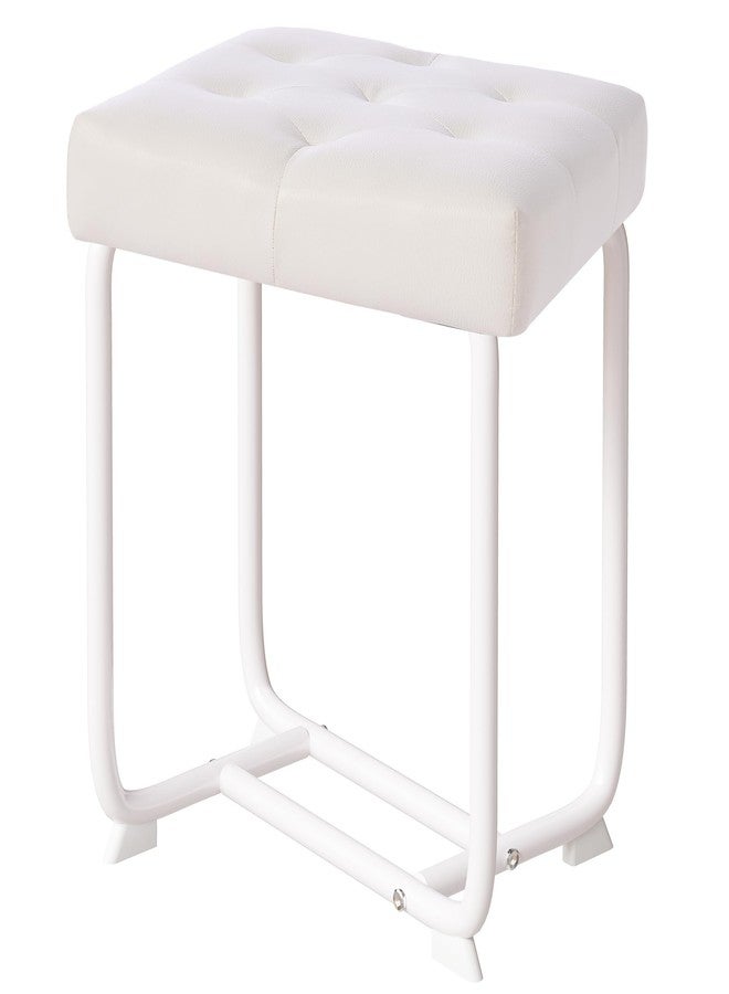 BEWISHOME White Vanity Stool Chair, Small Makeup Chair for Vanity, Bedroom, Entryway, Modern Ottoman Footstool Leather Chair Metal-Legged Stool KFD01W - Image 1