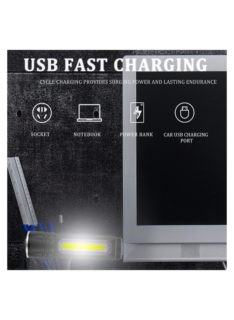 Flashlight, High Lumens Rechargeable Zoomable, LED USB Small Flashlight with Magnetic Tail, Super Bright Flash Light, 4 Lights Modes, COB Wrok Light, Pocket Pen Flashlihght, for Hiking (2PCS) - Image 5