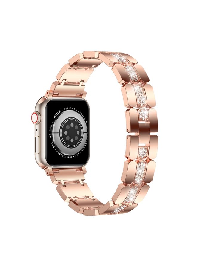 Replacement Strap Diamond Metal Watch Band For Apple Watch Ultra 2 49mm Rose Gold