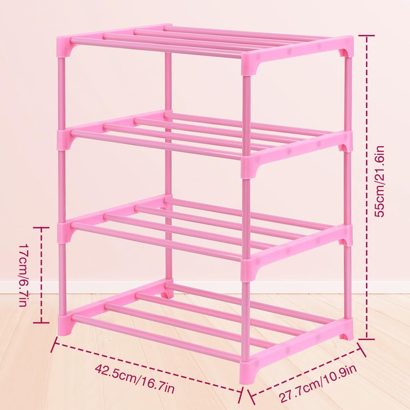 HITHIM 4-Tier Free Standing Shoe Racks for 6-8 Pairs Shoe Storage,Kids Shoe Racks for Small Place,Lightweight Stackable Shoe Shelf Organizer for Entryway, Doorway and Closet,Pink - Image 3