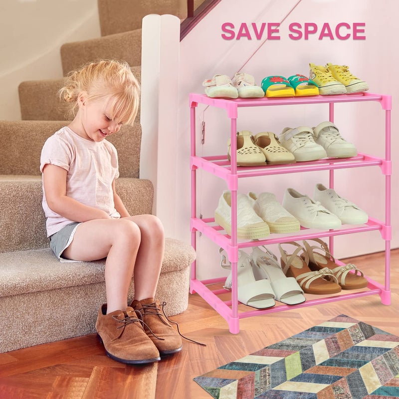 HITHIM 4-Tier Free Standing Shoe Racks for 6-8 Pairs Shoe Storage,Kids Shoe Racks for Small Place,Lightweight Stackable Shoe Shelf Organizer for Entryway, Doorway and Closet,Pink - Image 5
