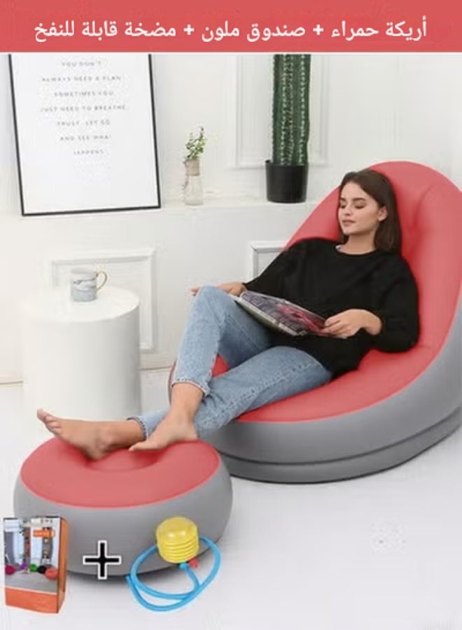 أريكة قابلة للنفخ 2 في 1 أريكة كسولة قابلة للنفخ كرسي استرخاء عائلي قابل للنفخ كرسي كيس فول قابل للنفخ مع مسند قدم قابل للنفخ ومضخة هواء كهربائية للغرفة وغرفة المعيشة والنزهات والتخييم - Image 2
