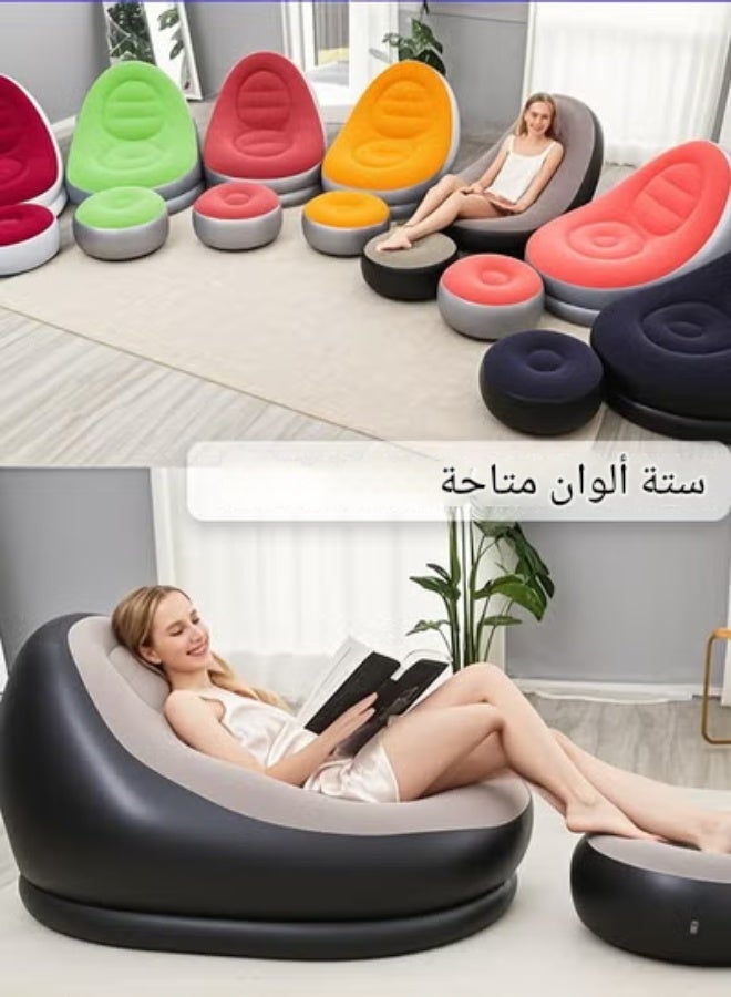 أريكة قابلة للنفخ 2 في 1 أريكة كسولة قابلة للنفخ كرسي استرخاء عائلي قابل للنفخ كرسي كيس فول قابل للنفخ مع مسند قدم قابل للنفخ ومضخة هواء كهربائية للغرفة وغرفة المعيشة والنزهات والتخييم - Image 4