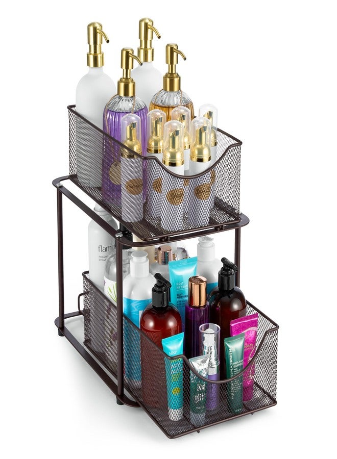 Sorbus 2 Tier Metal Under Sink Organizer for Bathroom, Kitchen, Strong Steel Mesh Sliding Drawers for Under Sink, Under Cabinet, Closet, Kitchen, Pantry, Bathroom Organizers and Storage (Brown) - Image 1