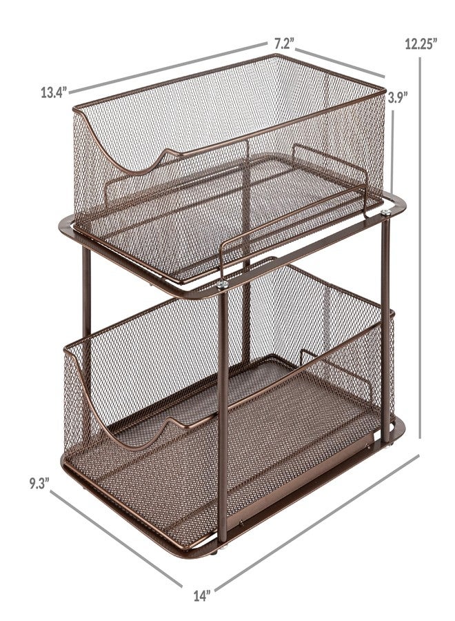 Sorbus 2 Tier Metal Under Sink Organizer for Bathroom, Kitchen, Strong Steel Mesh Sliding Drawers for Under Sink, Under Cabinet, Closet, Kitchen, Pantry, Bathroom Organizers and Storage (Brown) - Image 3