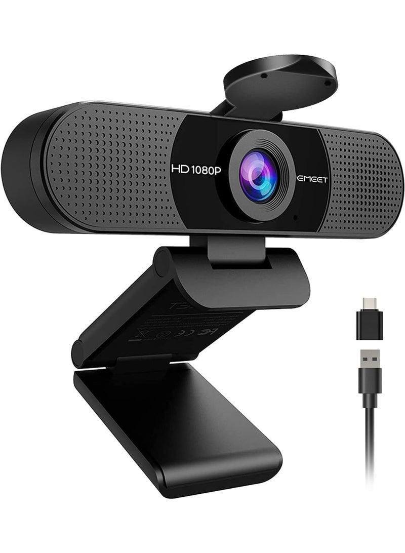 EMEET 1080P Webcam with Microphone, C960 Web Cam, 2 Mics, 90° FOV, USB Type-A & A-to-C Adapter, Plug&Play Computer Camera for Online Calling, Zoom/Teams/Facetime, Switch 2 Camera Support, 2025 Version - Image 1