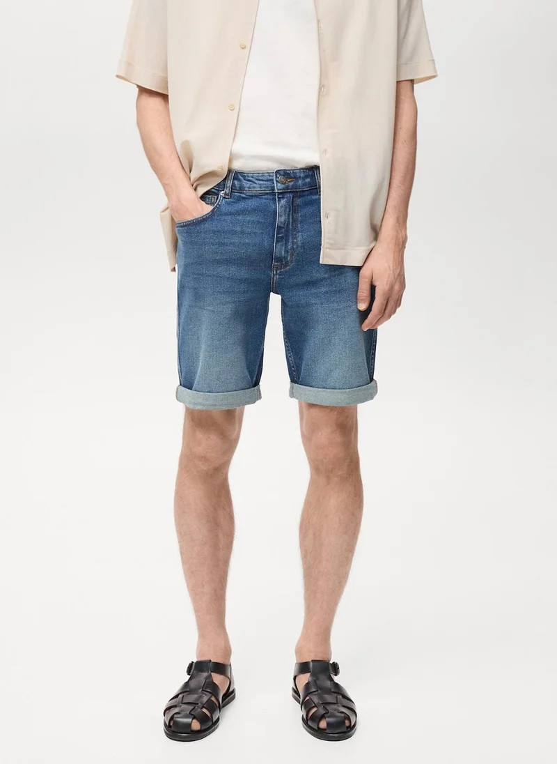 مانجو مان Slim Fit Denim Bermuda Shorts