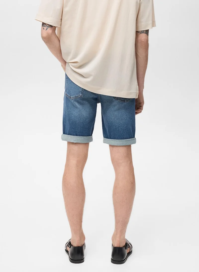 Mango Man Slim Fit Denim Bermuda Shorts