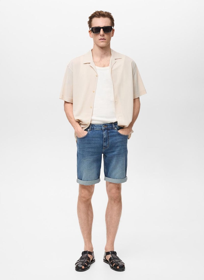 Mango Man Slim Fit Denim Bermuda Shorts  - Image 4