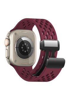TenTech Breathable Silicone Sports Watch Band with Magnetic Clasp for Apple Watch Ultra/Ultra 2, Size 49mm 45mm 44mm 42, Soft Band for iWatch Series 9/8/7/6/5/4/3/2 /1/SE – Burgundy red