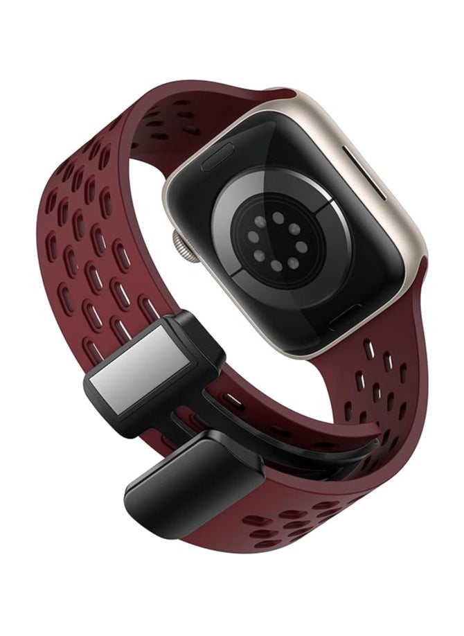ten.tech - TenTech Breathable Silicone Sports Watch Band with Magnetic Clasp for Apple Watch Ultra/Ultra 2, Size 49mm 45mm 44mm 42, Soft Band for iWatch Series 9/8/7/6/5/4/3/2 /1/SE – Burgundy red - Image 1