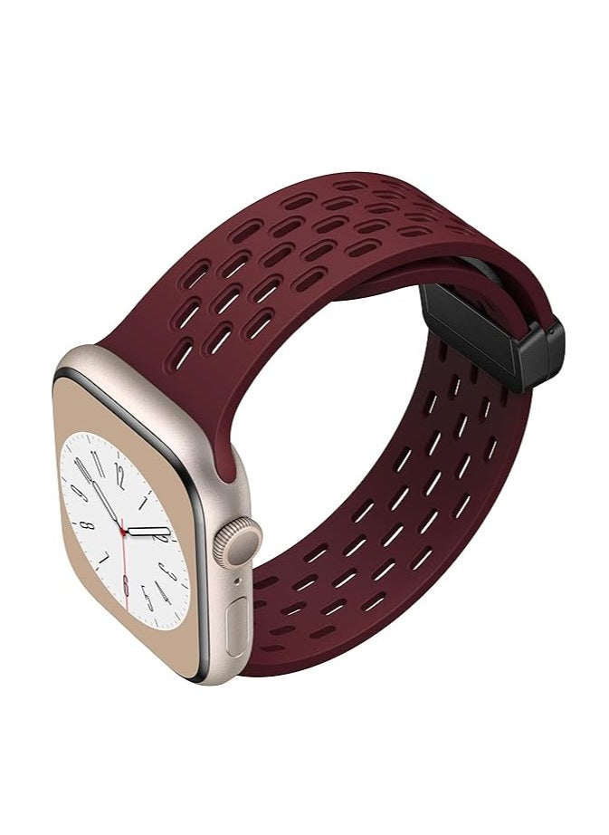 ten.tech - TenTech Breathable Silicone Sports Watch Band with Magnetic Clasp for Apple Watch Ultra/Ultra 2, Size 49mm 45mm 44mm 42, Soft Band for iWatch Series 9/8/7/6/5/4/3/2 /1/SE – Burgundy red - Image 1