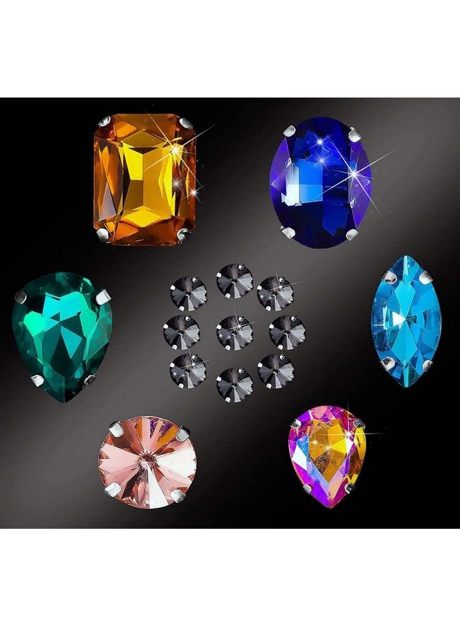 DIY Crafts 80 Pcs, Mix Colour, Sew on Rhinestone Glass Crystals Acrylic Gems with Hole Silver Prong Setting Flatback Claw Mix Shape Mix Size for DIY Crafts Dress Clothes S (80 Pcs, Mix Colour) - Image 3