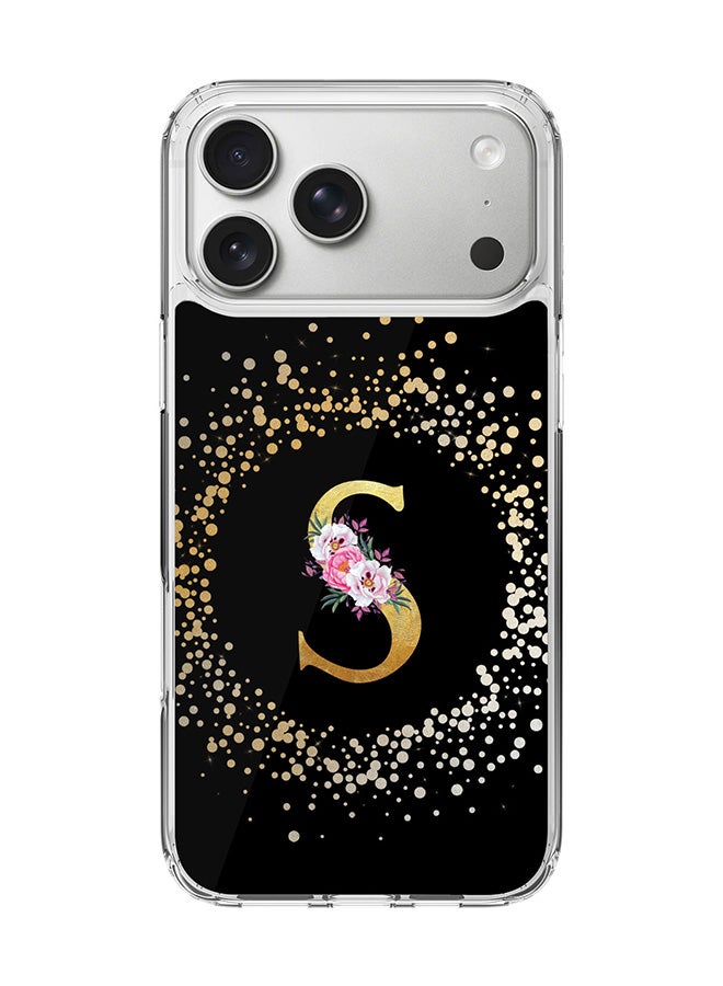 Stylizedd Classic Clear MagSafe Case for iPhone 17 Pro Max , Hybrid Soft Case Flexible Edges Anti Drop TPU PC Gel Thin Transparent Cover [ Designed for iPhone 17 Pro Max ] - Custom Monogram Initial Letter Floral Pattern Alphabet - S ( Black )