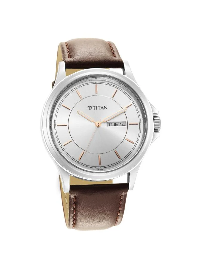 تيتان Men Analog Display Watch With Tan Leather Strap - 1870SL03